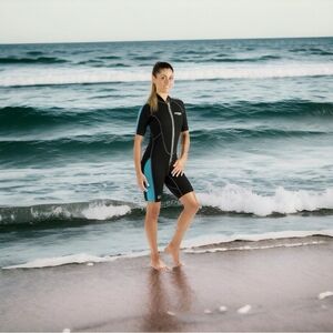Women Swimwear CRESSI LIDO Shorty Wetsuit Black Aquamarine Neoprene Zipped Suit